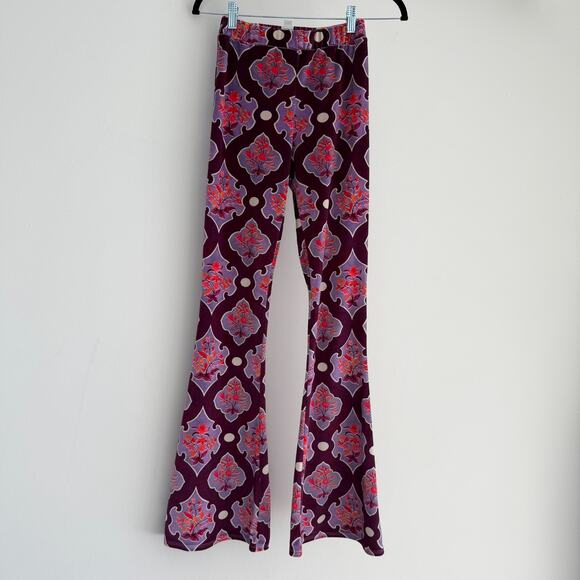 Free People Flare Street Velvet Flare Pants XS High Rise 70s Damask Boho Baroque - Picture 1 of 13